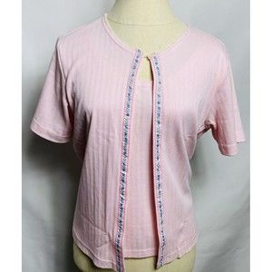 Vintage Basic Editions Attached Cardigan/top Embroidered Size L NWT Pink